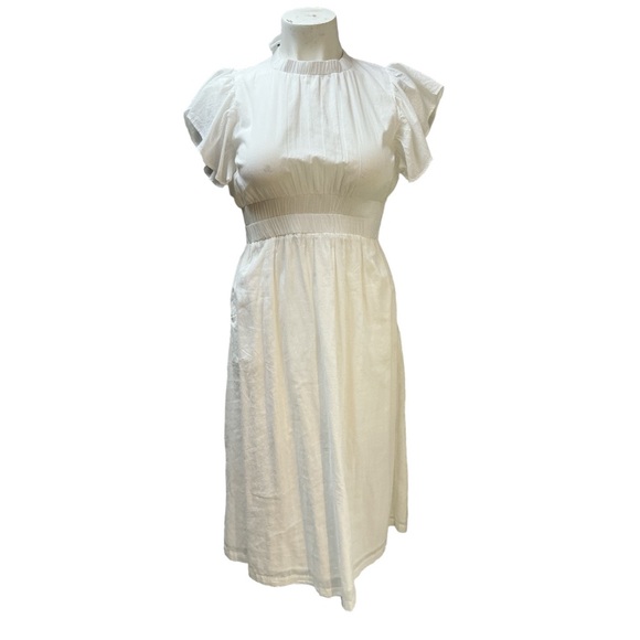 NWT Elan Midi Dress white cotton S M L open back light weight ruffle sleeve tie - Picture 1 of 8